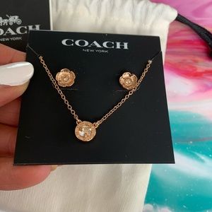 Coach Rose Gold Earring Necklace Set